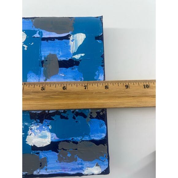 Handmade Acrylic Painting on Canvas Square Abstract Blue Gray 7.5"x8"x1.5" Art - Picture 6 of 12
